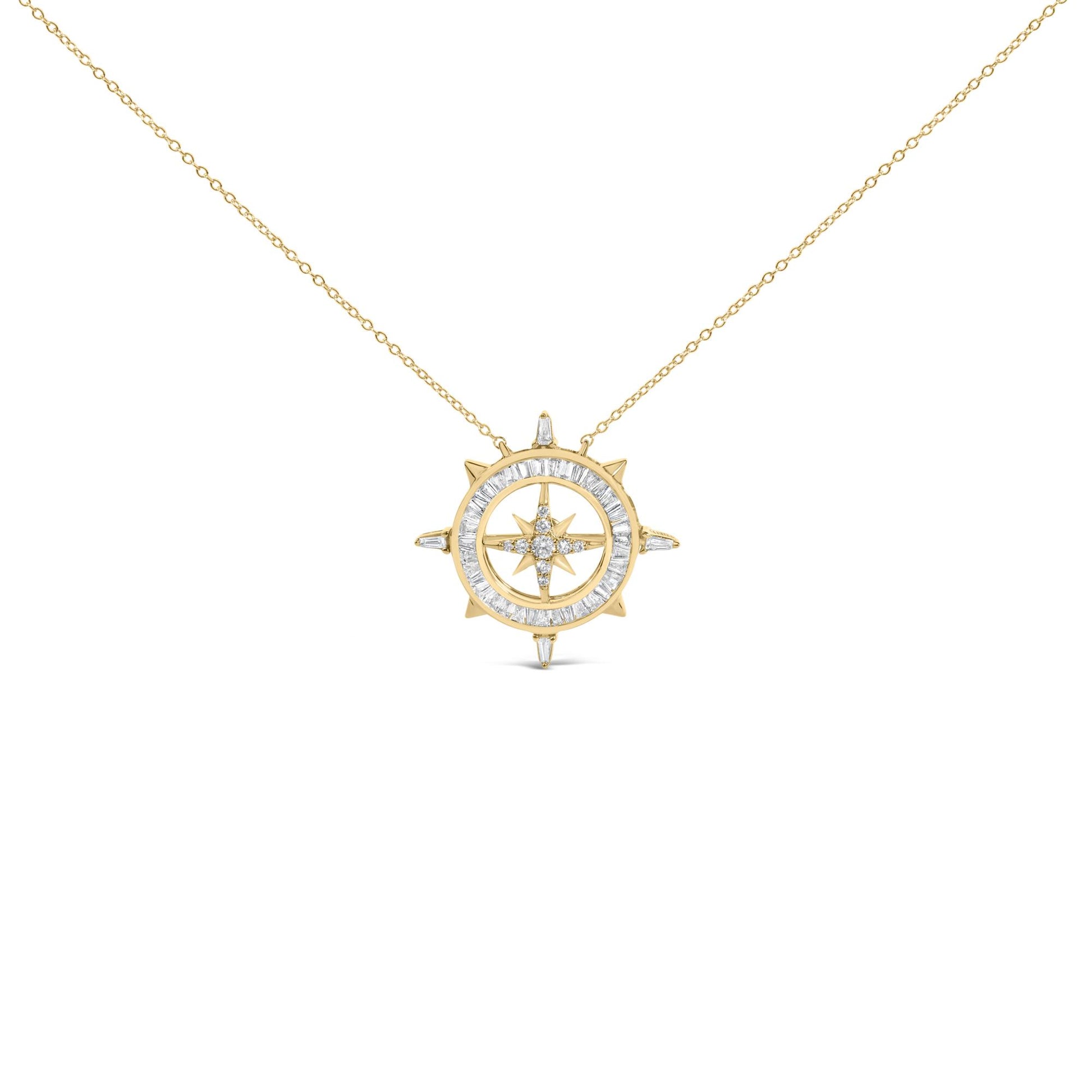 14K Yellow Gold Plated Sterling Silver 1.0 Cttw Diamond Compass Pendant Necklace