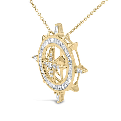 14K Yellow Gold Plated Sterling Silver 1.0 Cttw Diamond Compass Pendant Necklace