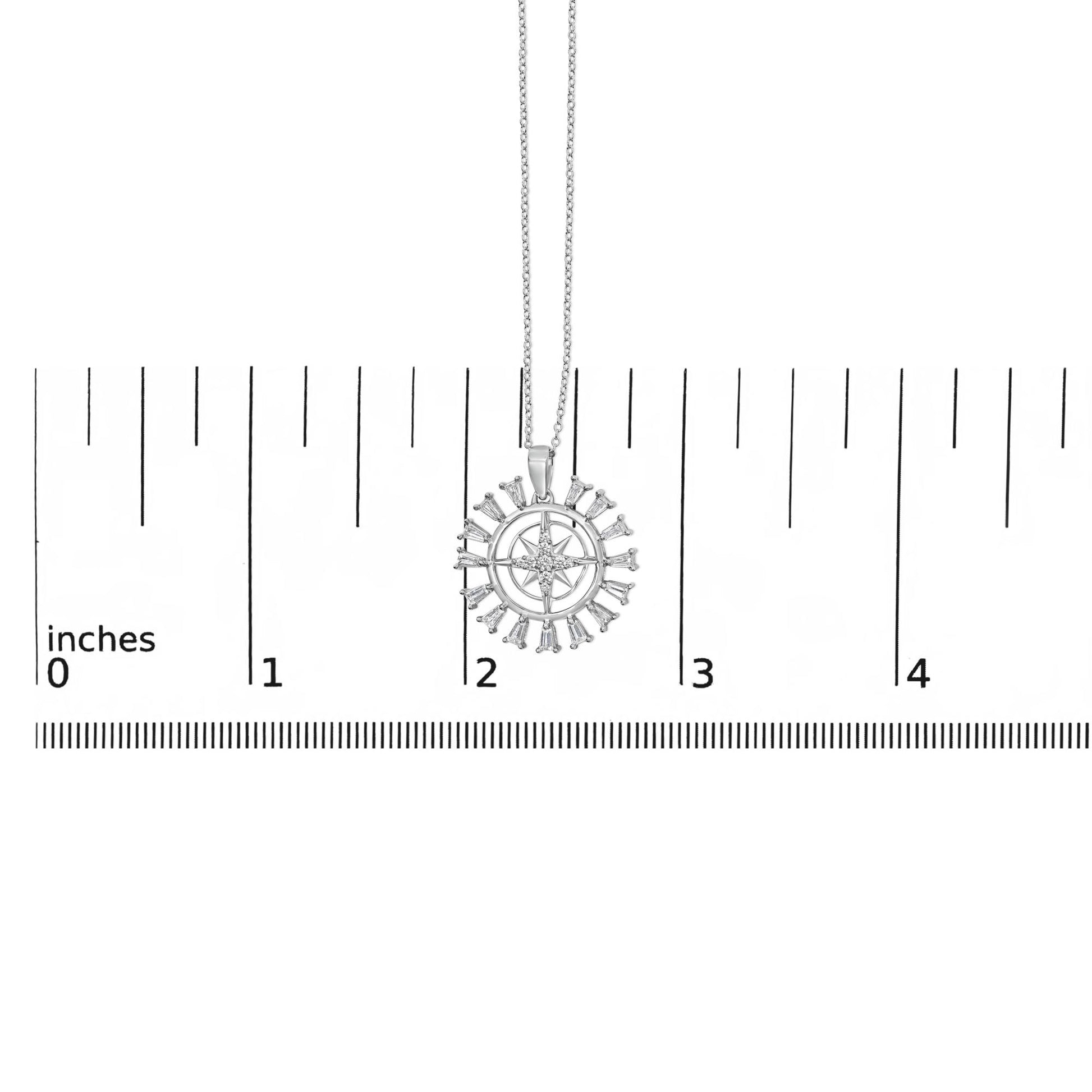 Sterling Silver 1/2 Cttw Diamond Starburst Compass Medallion Pendant Necklace