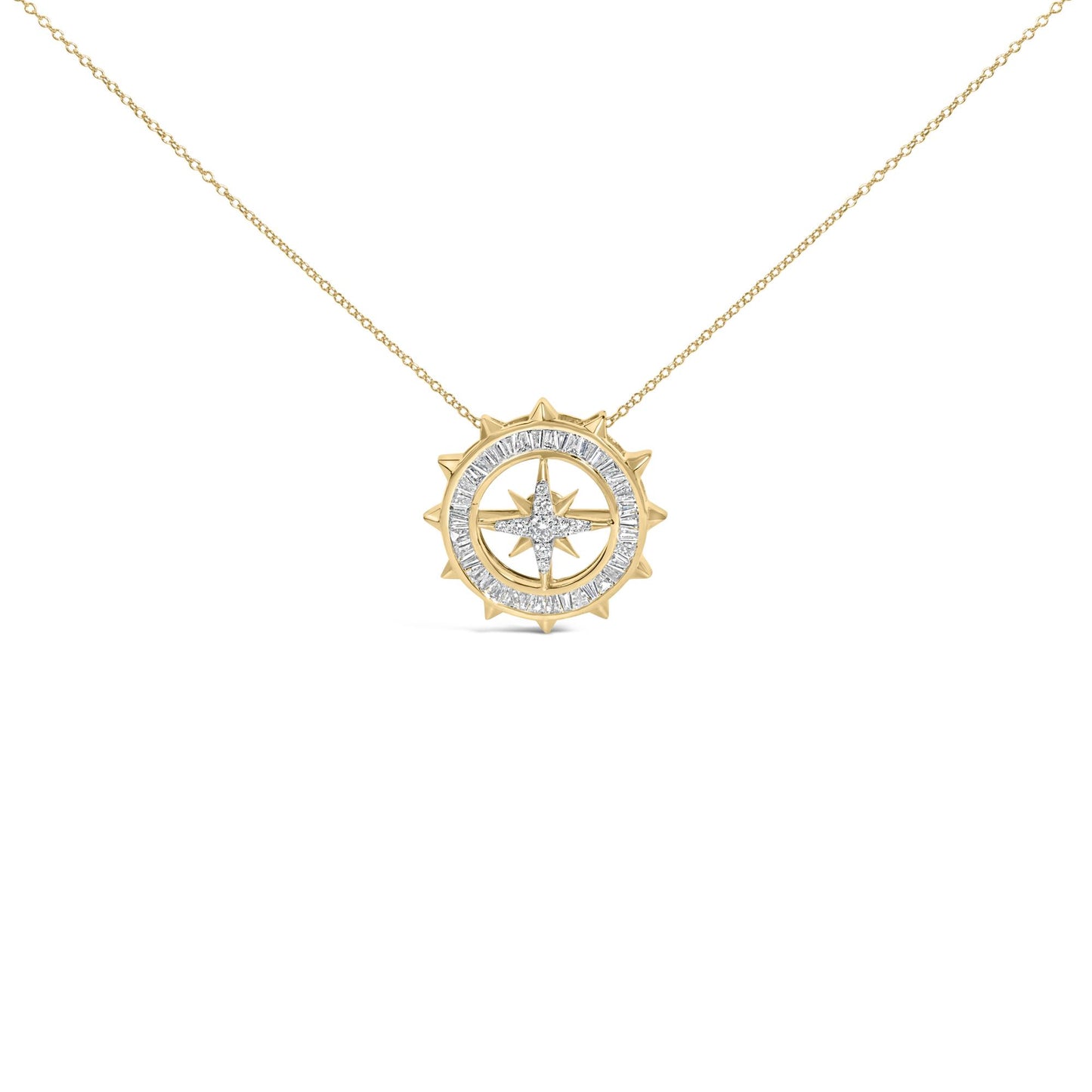 14KT Yellow Gold Plated Sterling Silver 1 Cttw Diamond Compass Medallion Pendant Necklace