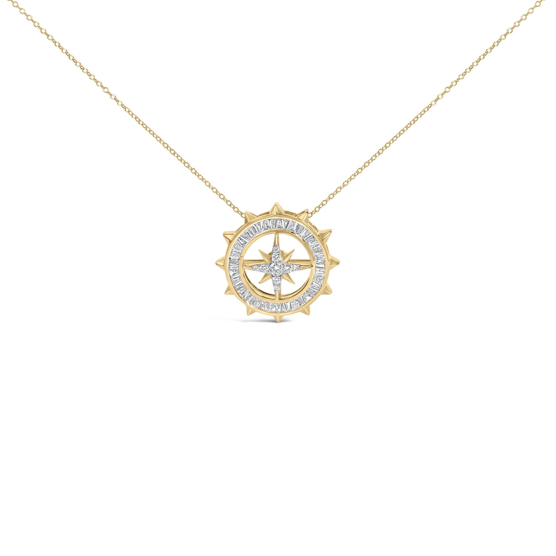 14KT Yellow Gold Plated Sterling Silver 1 Cttw Diamond Compass Medallion Pendant Necklace