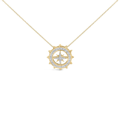 14KT Yellow Gold Plated Sterling Silver 1 Cttw Diamond Compass Medallion Pendant Necklace