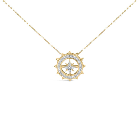 14KT Yellow Gold Plated Sterling Silver 1 Cttw Diamond Compass Medallion Pendant Necklace