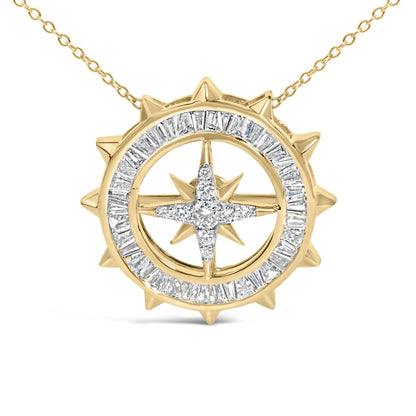 14KT Yellow Gold Plated Sterling Silver 1 Cttw Diamond Compass Medallion Pendant Necklace