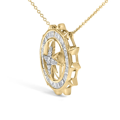 14KT Yellow Gold Plated Sterling Silver 1 Cttw Diamond Compass Medallion Pendant Necklace