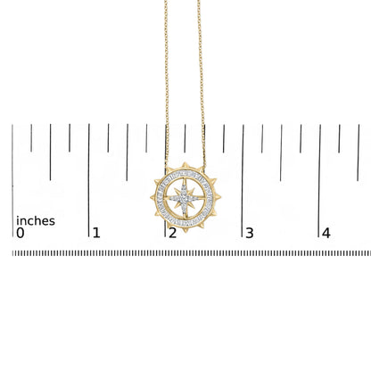 14KT Yellow Gold Plated Sterling Silver 1 Cttw Diamond Compass Medallion Pendant Necklace