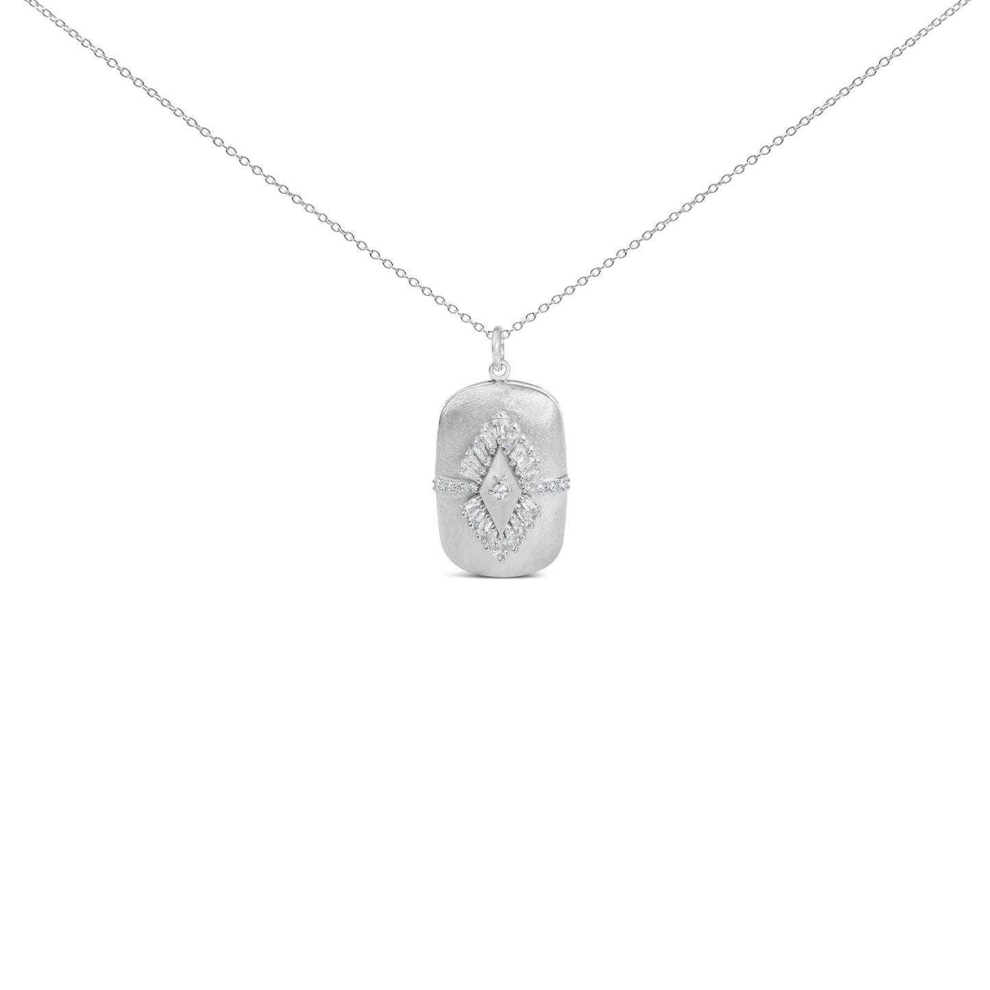 Sterling Silver 3/8 Cttw Diamond Puffed Medallion Design Pendant Necklace