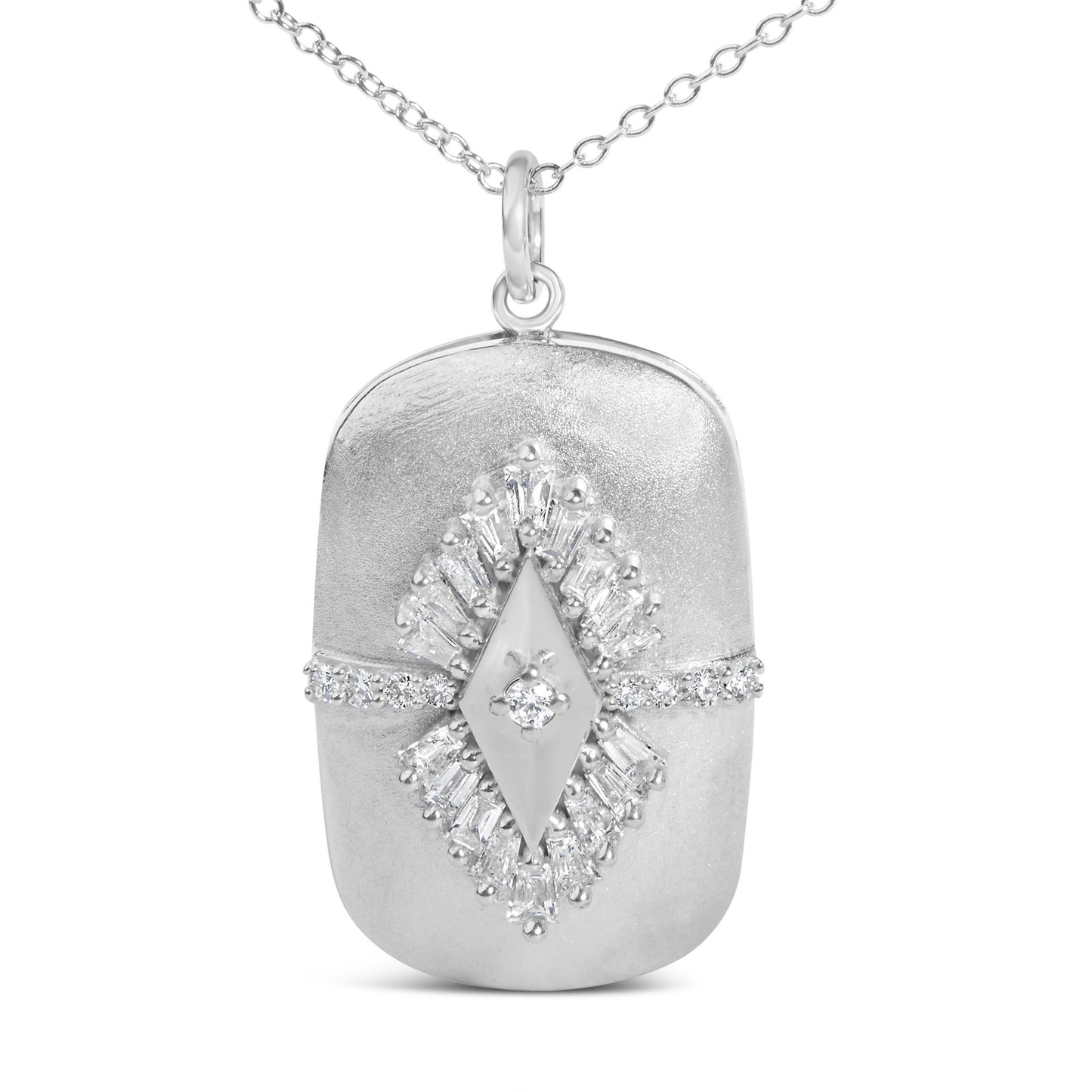 Sterling Silver 3/8 Cttw Diamond Puffed Medallion Design Pendant Necklace
