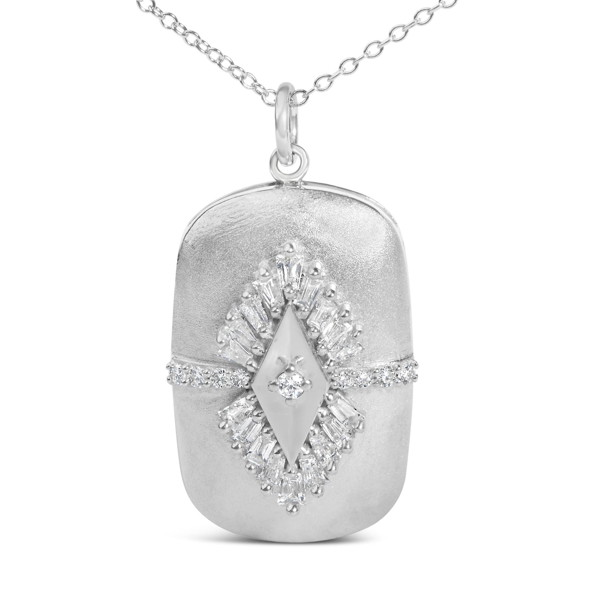 Sterling Silver 3/8 Cttw Diamond Puffed Medallion Design Pendant Necklace