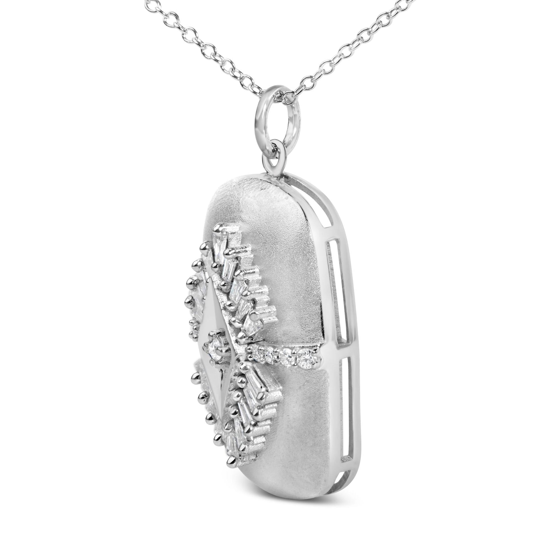 Sterling Silver 3/8 Cttw Diamond Puffed Medallion Design Pendant Necklace