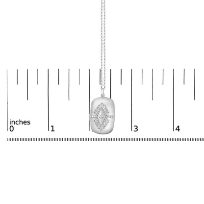 Sterling Silver 3/8 Cttw Diamond Puffed Medallion Design Pendant Necklace