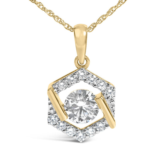 Front view of gold-plated silver 1 1/2 Cttw lab-grown diamond galaxy halo pendant necklace on white