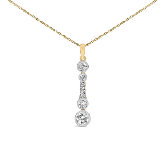 Front view of 10K yellow gold plated sterling silver 1 1/2 cttw lab grown diamond V-bar necklace on white background