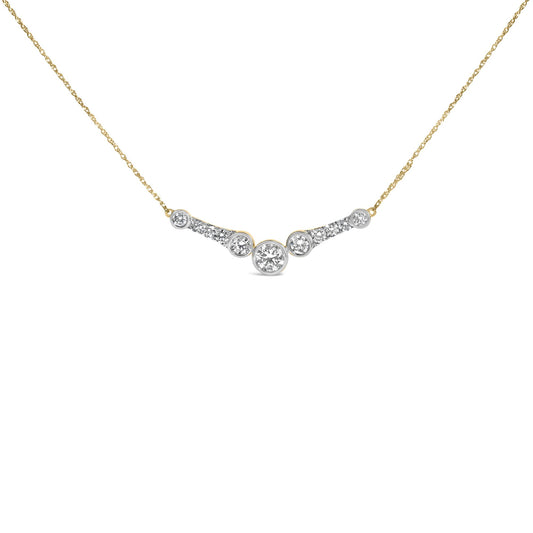 Front view of a gold-plated silver lab-grown diamond woven necklace with a curved pendant on a white background