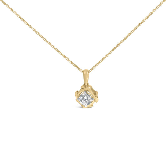 Front view of 14K yellow gold 1/5 cttw lab grown diamond crab pendant necklace showcasing the crab pendant on white background