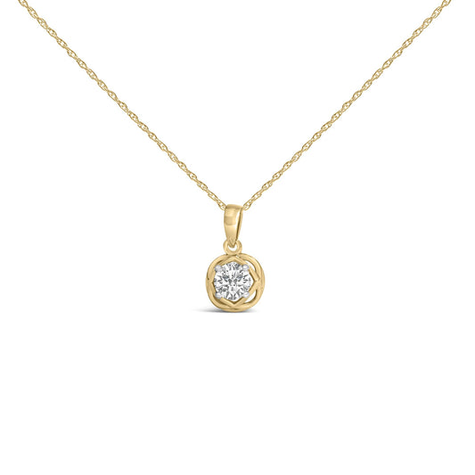 Front view of 14K yellow gold plated sterling silver diamond rose pendant necklace on white background