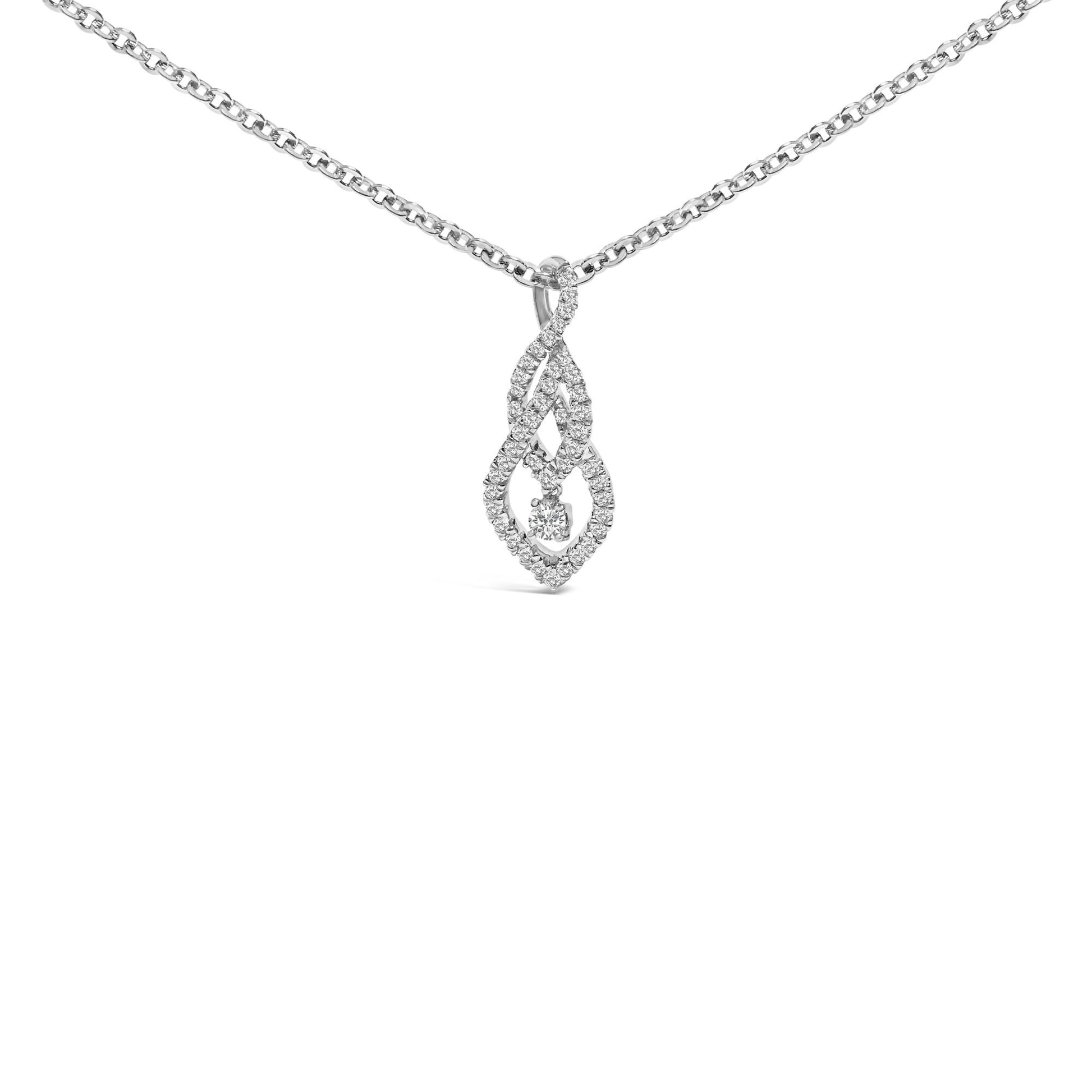 Sterling Silver 1/3 Cttw Diamond Swirl Teardrop Pendant Necklace