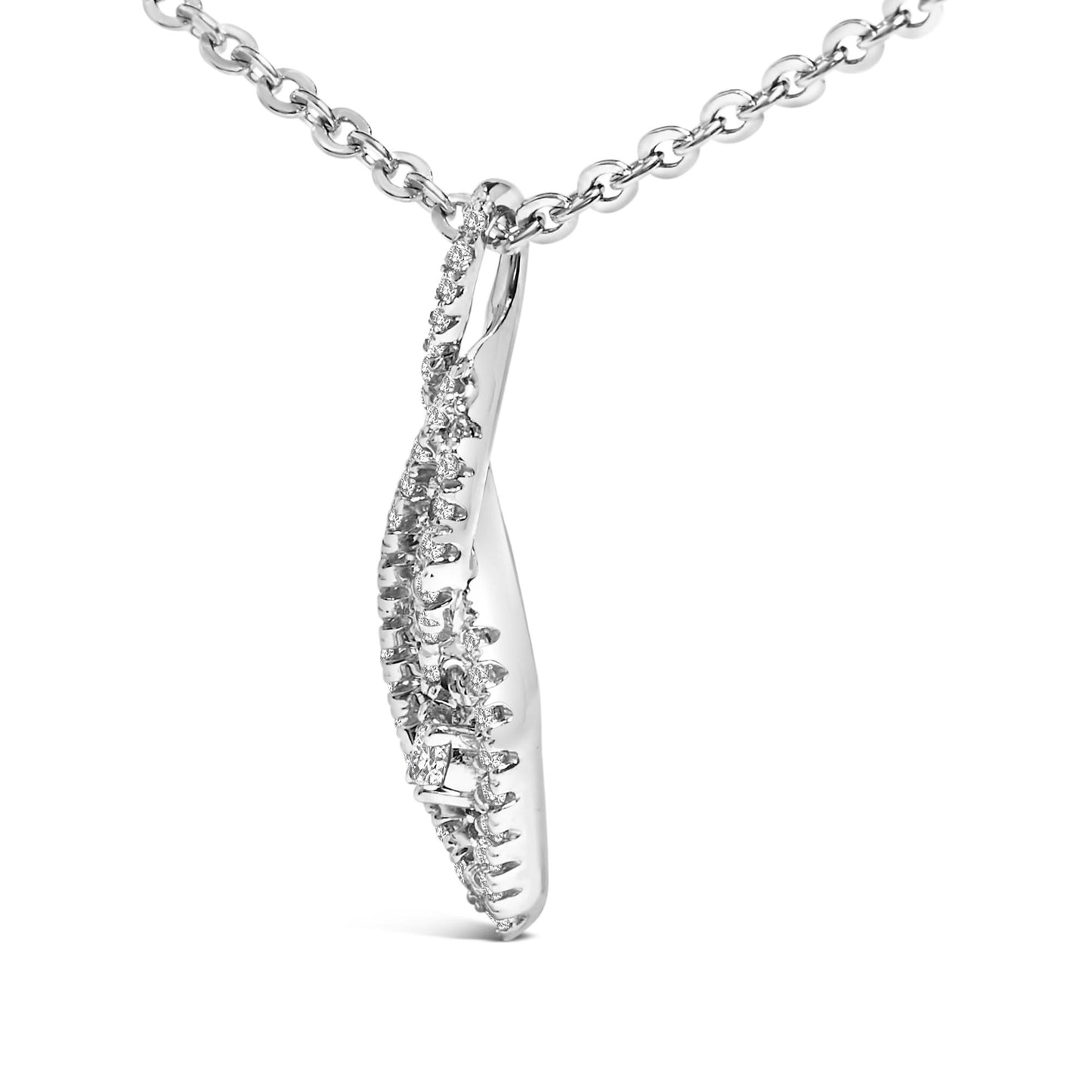 Sterling Silver 1/3 Cttw Diamond Swirl Teardrop Pendant Necklace
