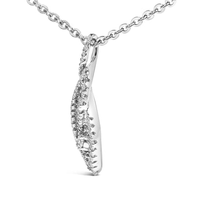 Sterling Silver 1/3 Cttw Diamond Swirl Teardrop Pendant Necklace