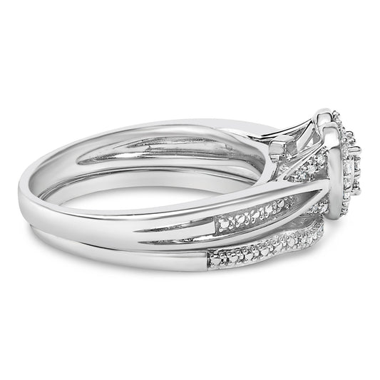 Sterling Silver 1/5 Cttw Diamond Heart Motif Bridal Set