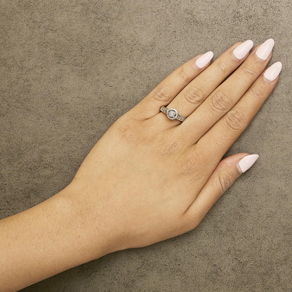 Sterling Silver Diamond Accent Round Cluster Halo Ring