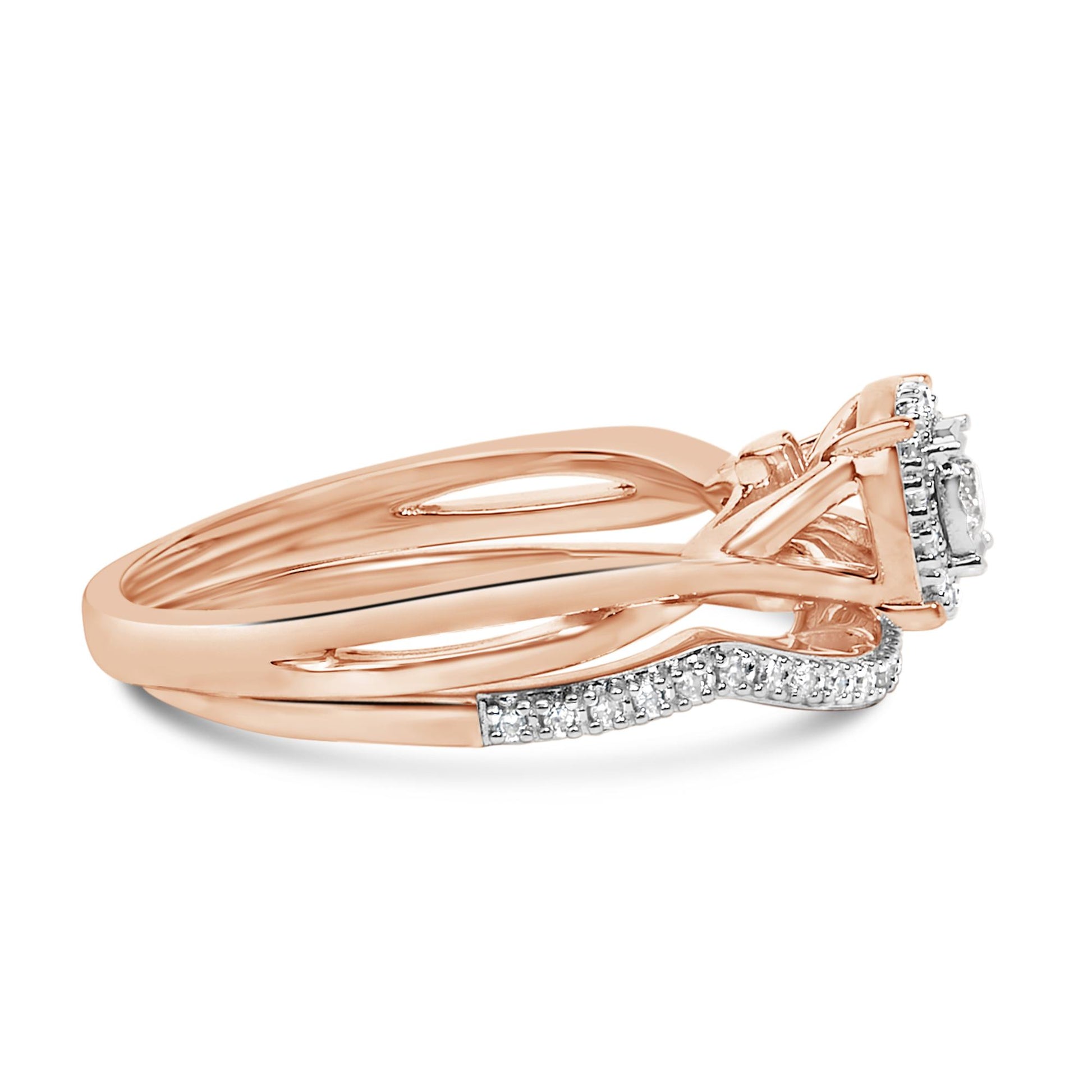 14K Rose Gold Plated Sterling Silver 1/6 Cttw Diamond Round Halo Bridal Set