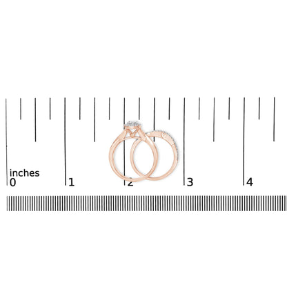 14K Rose Gold Plated Sterling Silver 1/6 Cttw Diamond Round Halo Bridal Set
