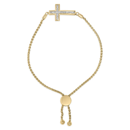 Gold Vermeil Diamond Accent Cross Lariat Bolo Bracelet