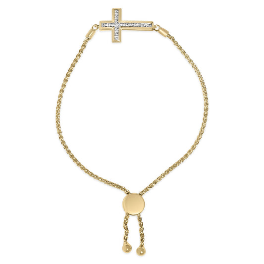 Gold Vermeil Diamond Accent Cross Lariat Bolo Bracelet