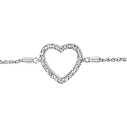 Sterling Silver Round Diamond Accent Open Heart Adjustable Bolo Bracelet