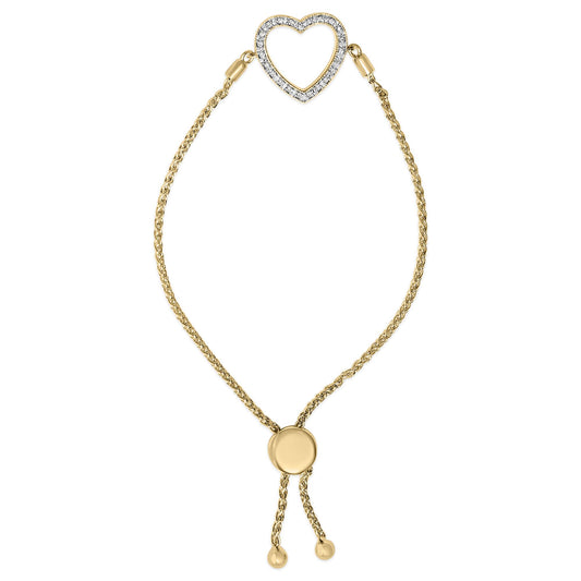 Gold Vermeil Diamond Accent Heart Lariat Bolo Bracelet