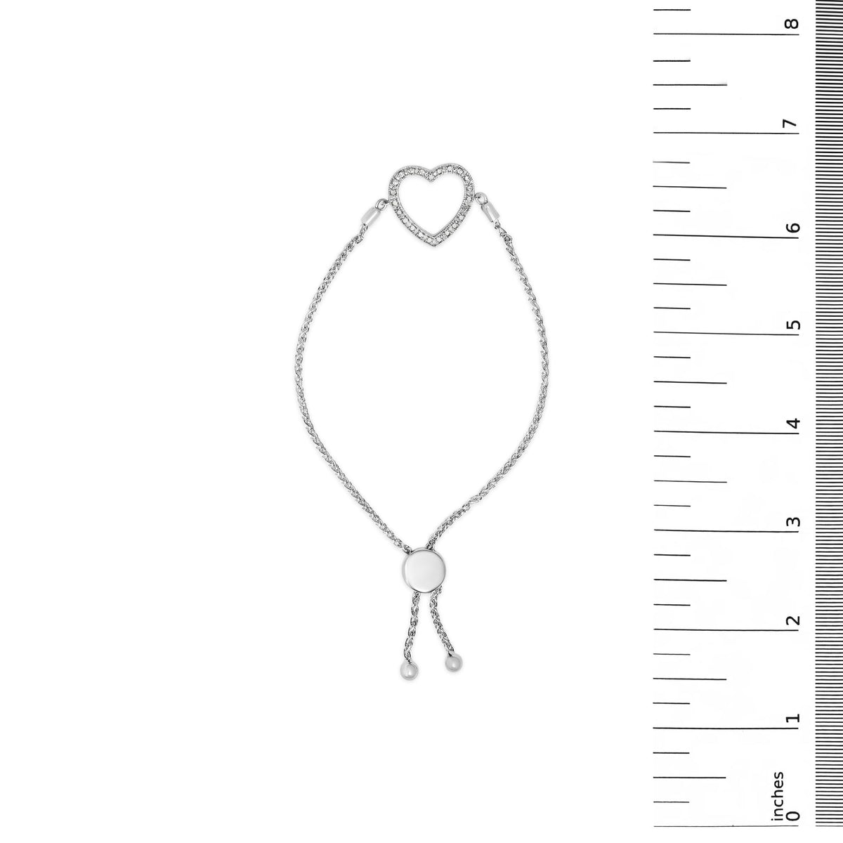Sterling Silver Round Diamond Accent Open Heart Adjustable Bolo Bracelet