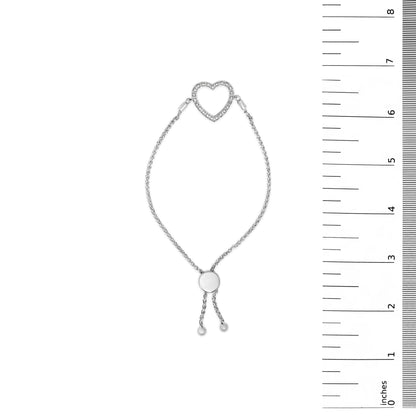 Sterling Silver Round Diamond Accent Open Heart Adjustable Bolo Bracelet