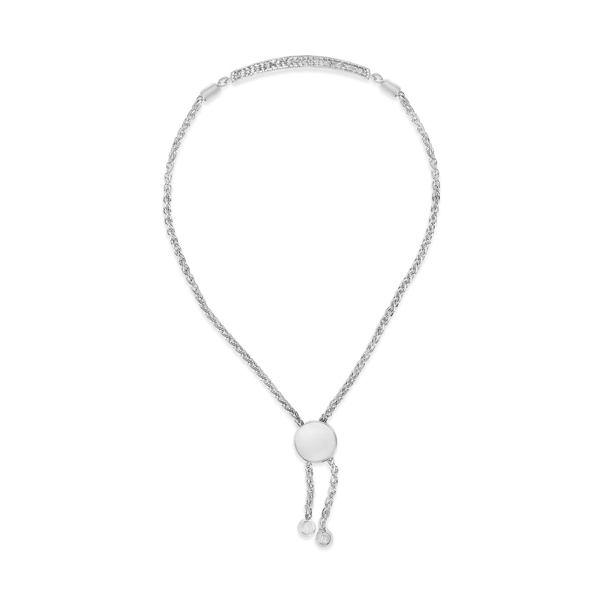 Sterling Silver Diamond Accent Pavé-Set Curved Bar Adjustable Bolo Bracelet