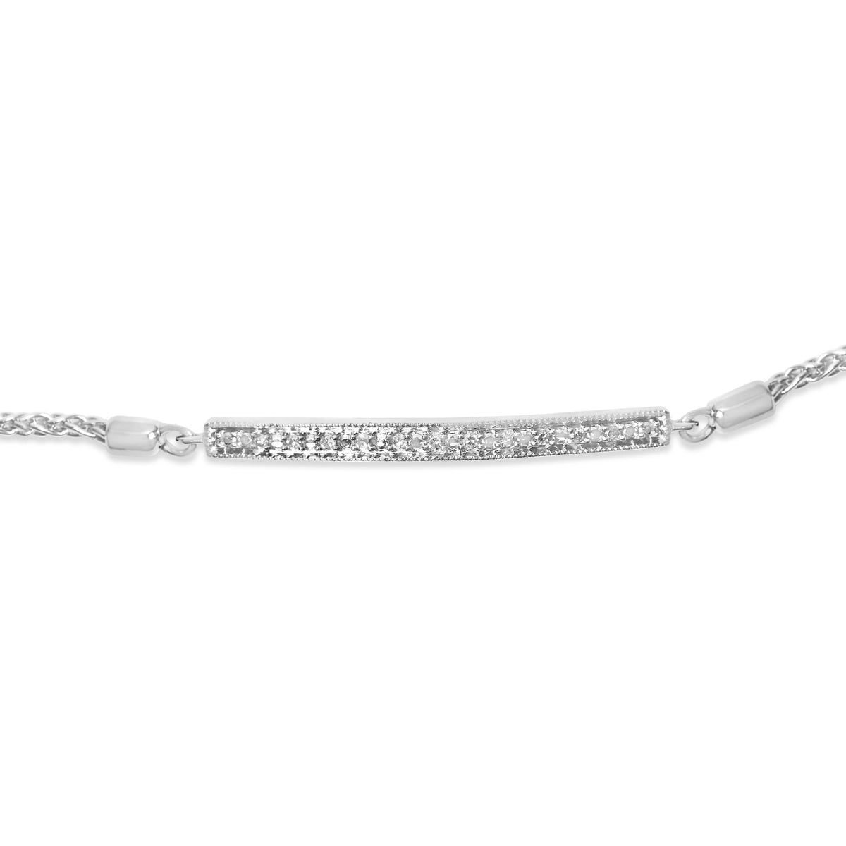 Sterling Silver Diamond Accent Pavé-Set Curved Bar Adjustable Bolo Bracelet