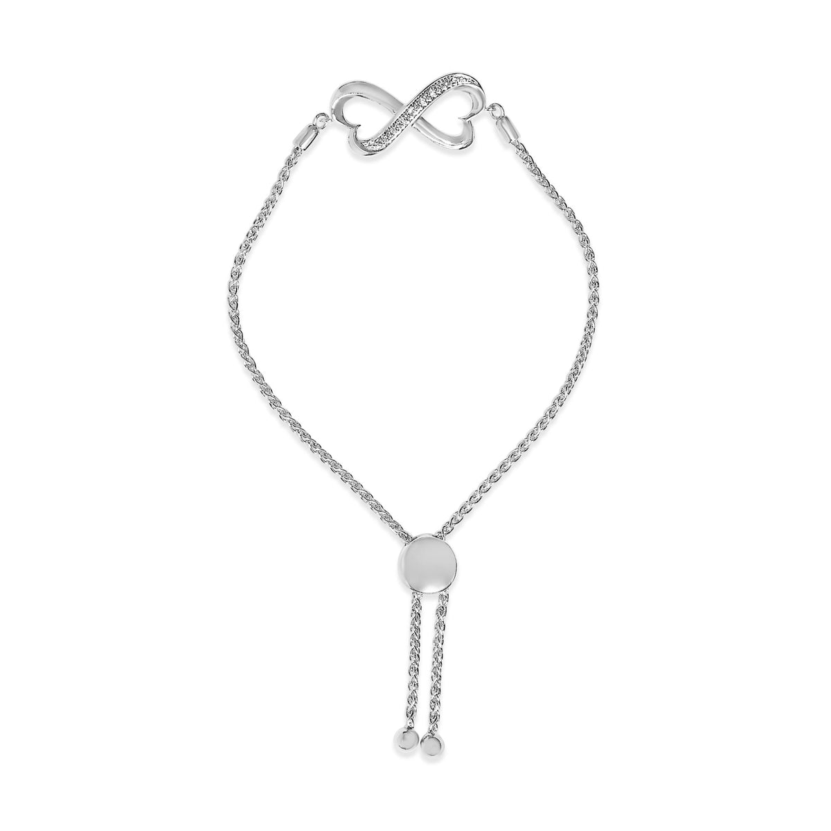 Sterling Silver Diamond Accent Double Heart Infinity Adjustable Bolo Bracelet