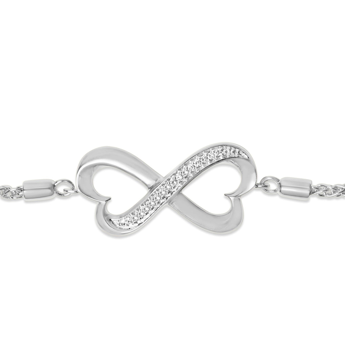 Sterling Silver Diamond Accent Double Heart Infinity Adjustable Bolo Bracelet