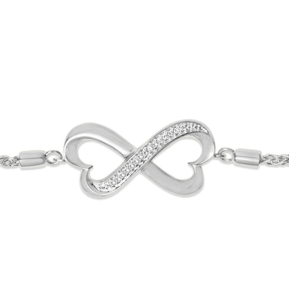 Sterling Silver Diamond Accent Double Heart Infinity Adjustable Bolo Bracelet