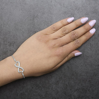 Sterling Silver Diamond Accent Double Heart Infinity Adjustable Bolo Bracelet