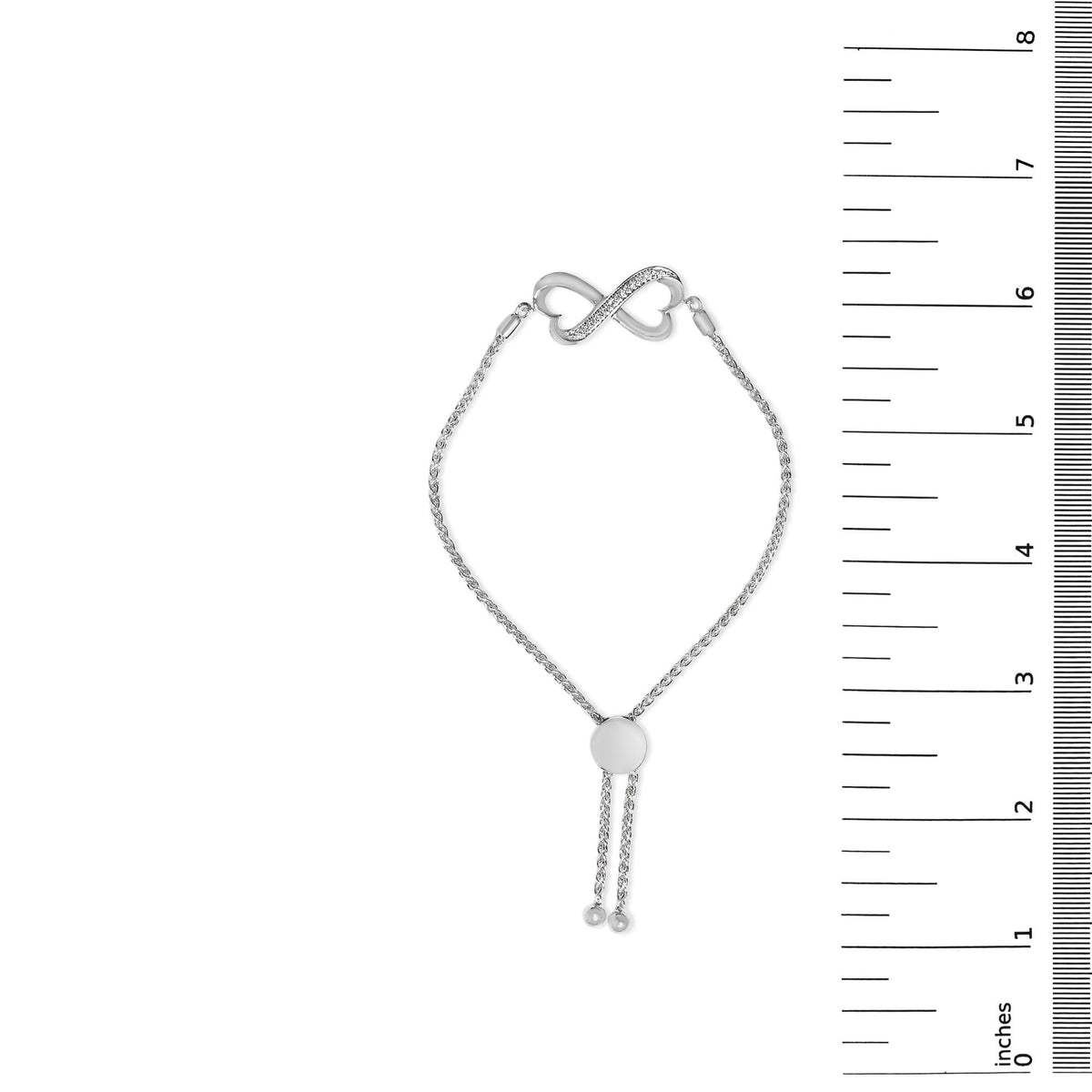 Sterling Silver Diamond Accent Double Heart Infinity Adjustable Bolo Bracelet