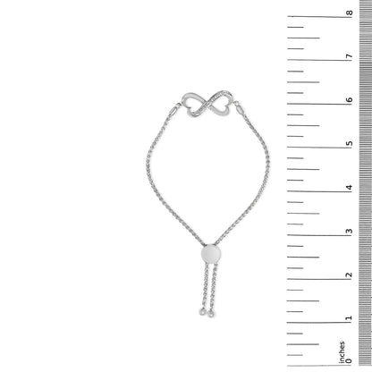 Sterling Silver Diamond Accent Double Heart Infinity Adjustable Bolo Bracelet
