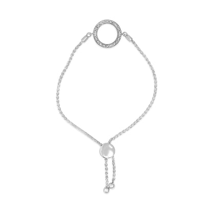 Sterling Silver Diamond Accent Pavé Open Circle Adjustable Bolo Bracelet