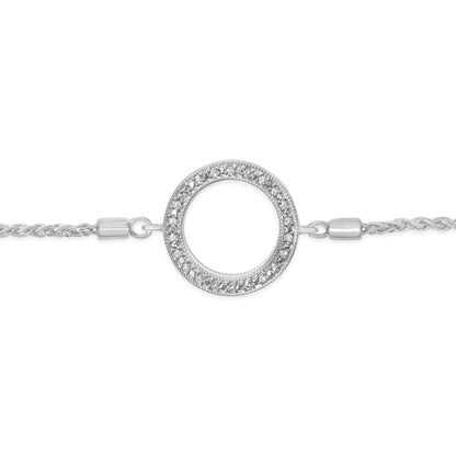 Sterling Silver Diamond Accent Pavé Open Circle Adjustable Bolo Bracelet