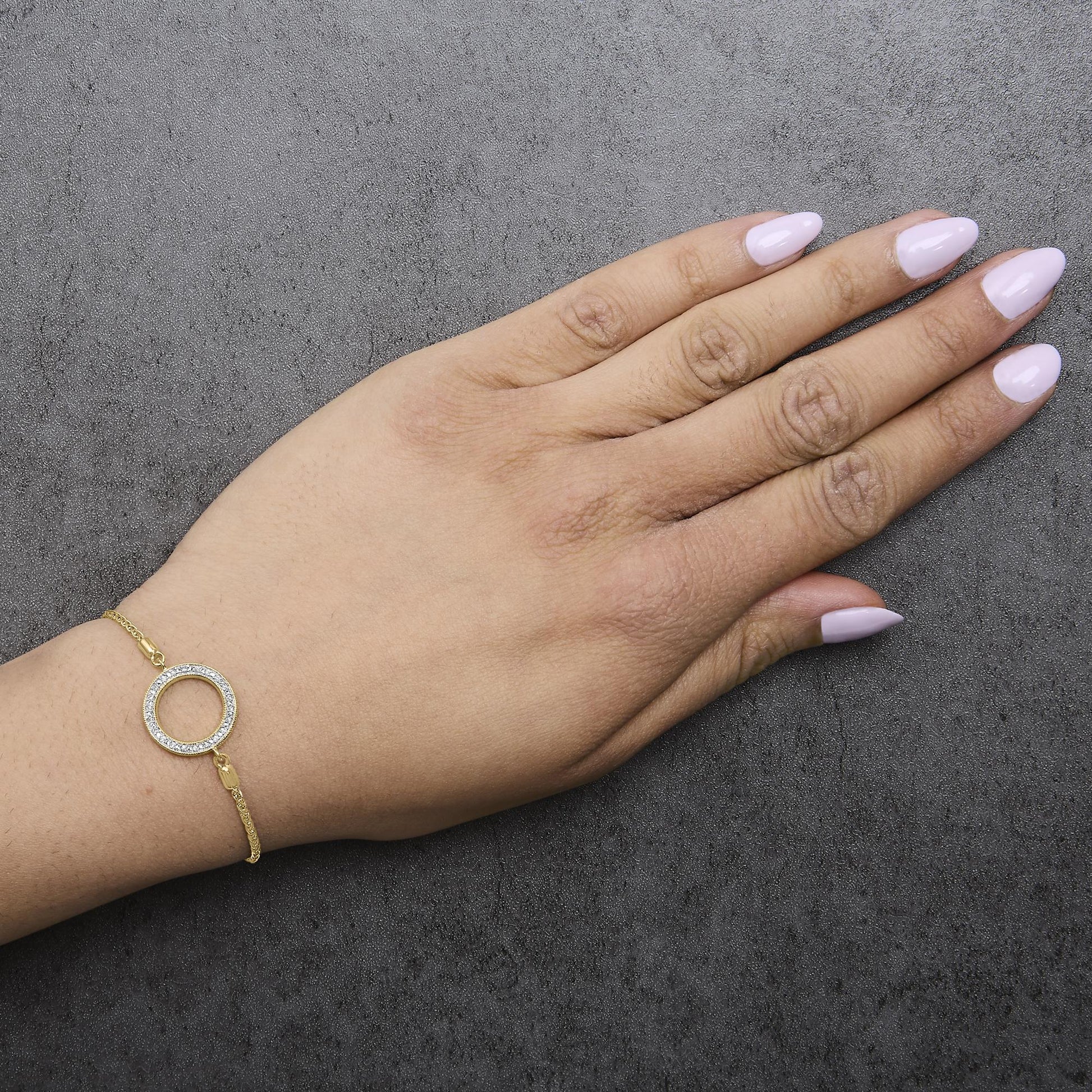 Gold Vermeil Diamond Accent Circle Lariat Bolo Bracelet