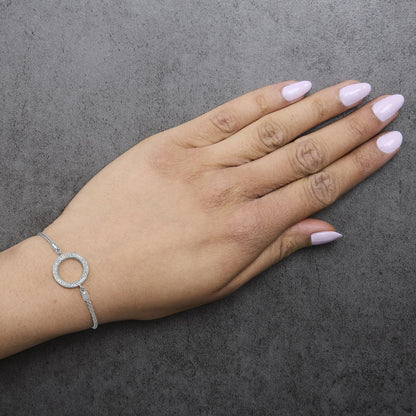 Sterling Silver Diamond Accent Pavé Open Circle Adjustable Bolo Bracelet