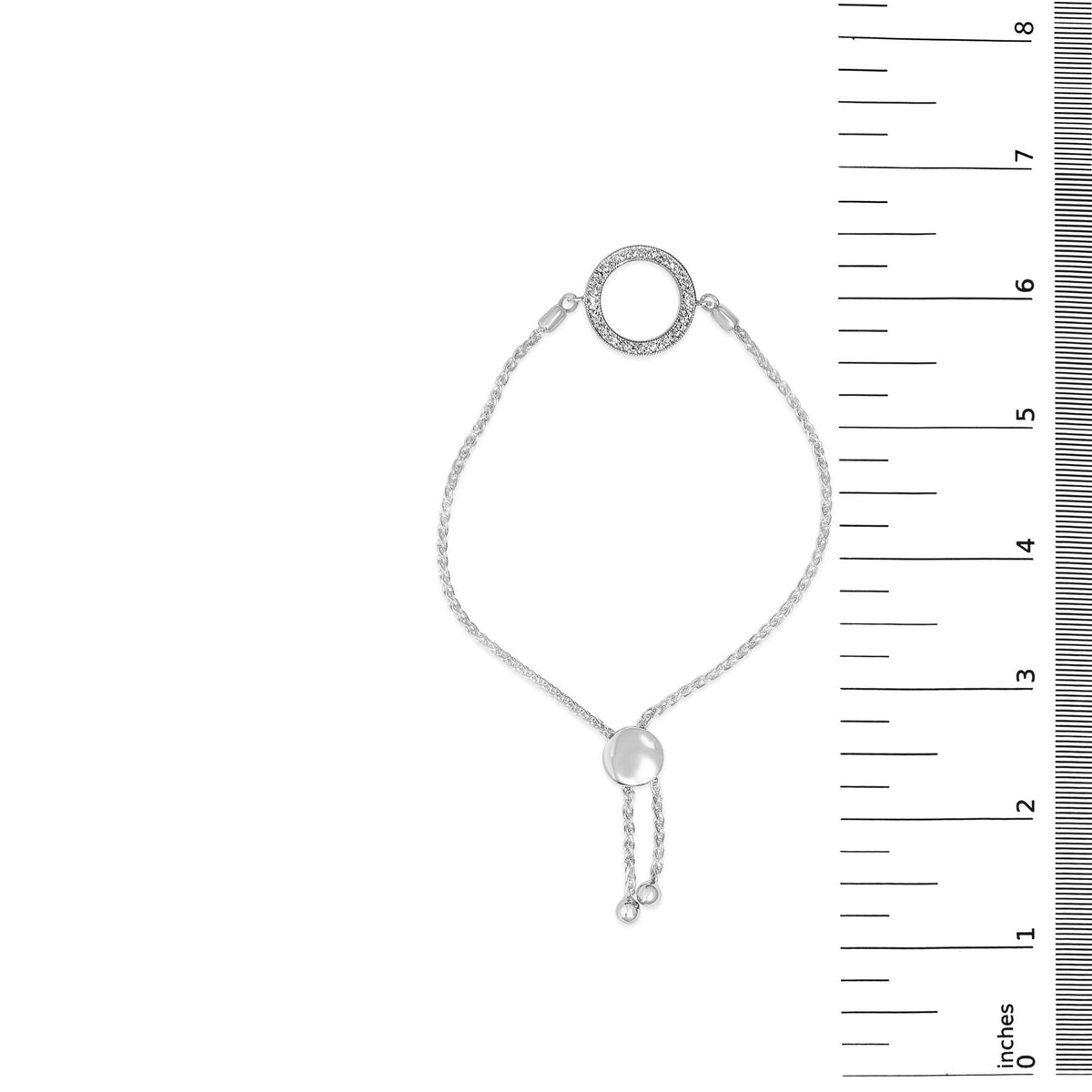 Sterling Silver Diamond Accent Pavé Open Circle Adjustable Bolo Bracelet