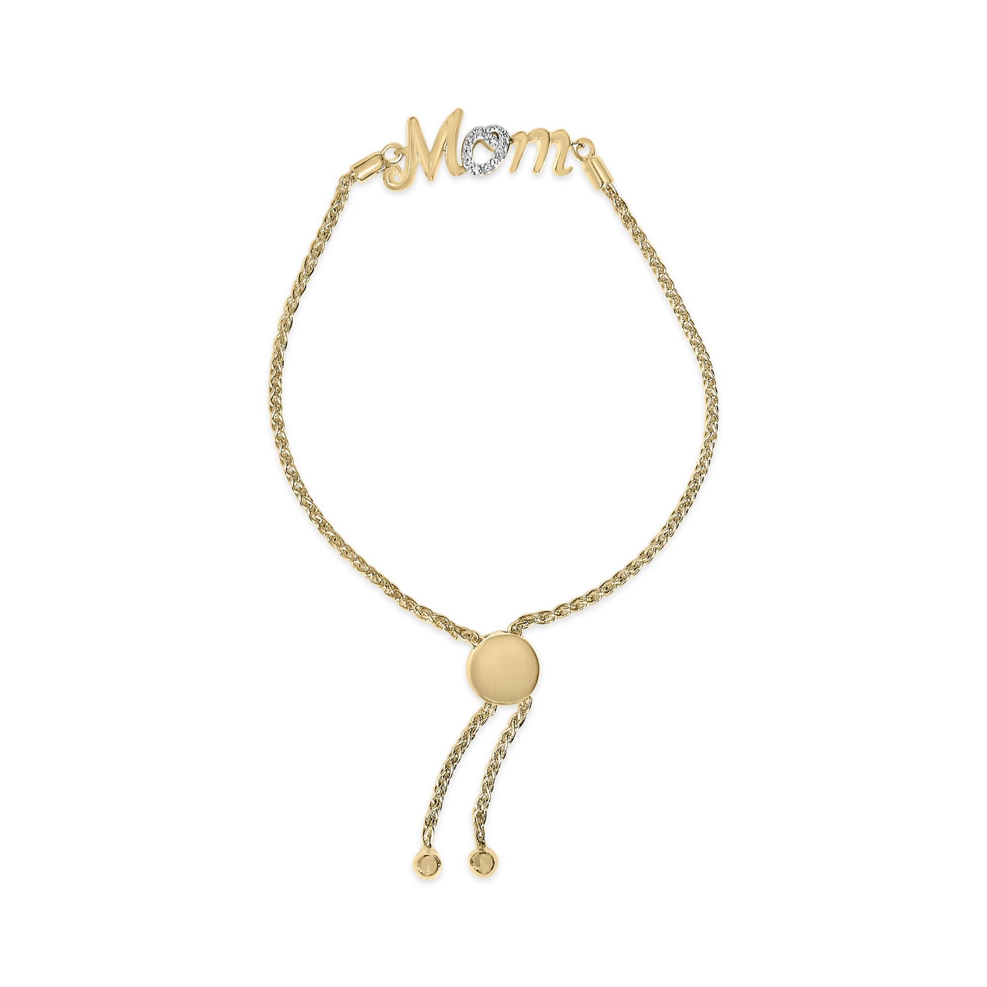 Gold Vermeil Diamond Accent "MOM" Lariat Bolo Bracelet