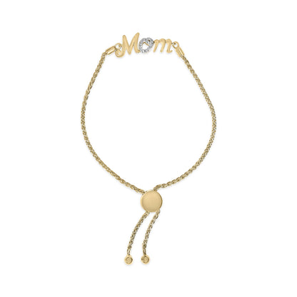 Gold Vermeil Diamond Accent "MOM" Lariat Bolo Bracelet