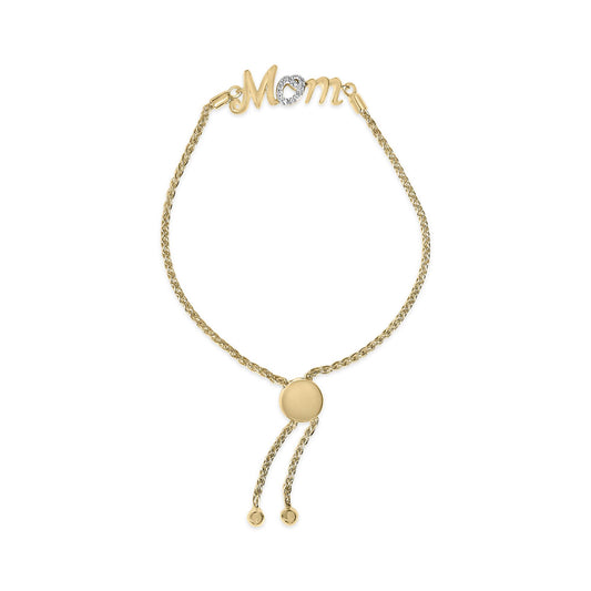 Gold Vermeil Diamond Accent "MOM" Lariat Bolo Bracelet