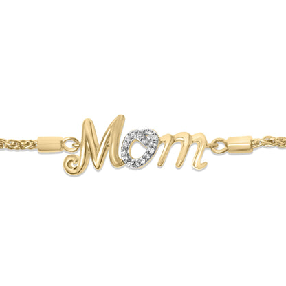 Gold Vermeil Diamond Accent "MOM" Lariat Bolo Bracelet